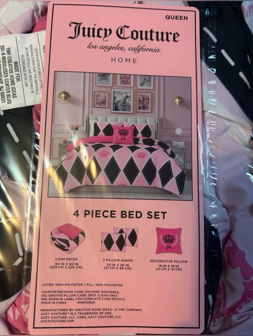Juicy Couture Pink and Black Crown Argyle Comforter Set
